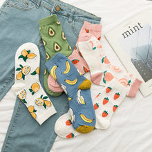 Load image into Gallery viewer, New summer cartoon fruit cotton watermelon lemon strawberry banana avocado women Korean version of socks fashion street socks - Astrata Trial Store
